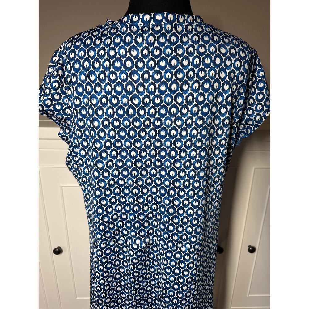 L.L. Bean Short Sleeve Fitness Dress Size XL Nautical Geometric Print Blue White - Picture 10 of 16